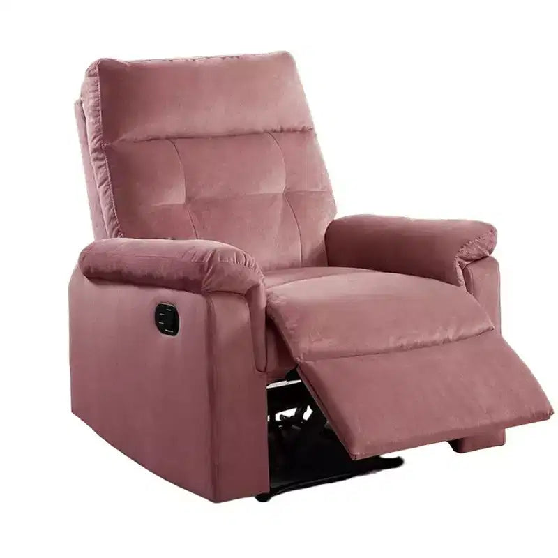 Fauteuil inclinable manuel, velours rose capitonné