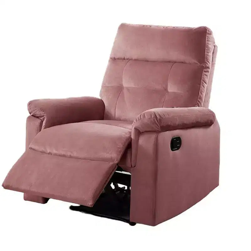 Fauteuil inclinable manuel, velours rose capitonné