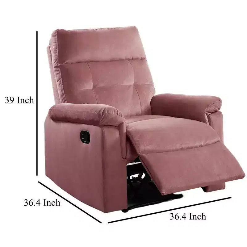 Fauteuil inclinable manuel, velours rose capitonné