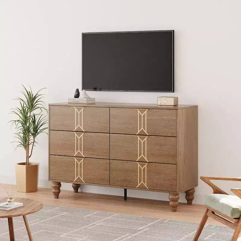 Commode à 6 tiroirs pour chambre, commode moderne en bois avec tiroirs profonds, chiffonnier/commode à tiroirs