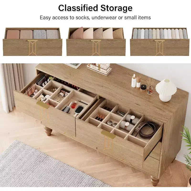 Commode à 6 tiroirs pour chambre, commode moderne en bois avec tiroirs profonds, chiffonnier/commode à tiroirs