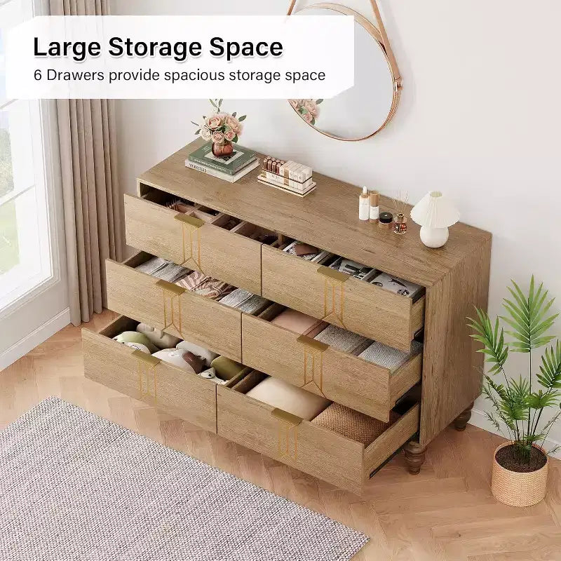Commode à 6 tiroirs pour chambre, commode moderne en bois avec tiroirs profonds, chiffonnier/commode à tiroirs