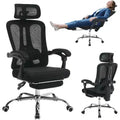 Ergonomic Mesh Office Chair with Adjustable Headrest & Lumbar Support, Retractable Footrest, Swivel Desk Chair with Wheels, Black