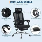 Chaise de bureau ergonomique en maille avec appui-tête et support lombaire réglables, repose-pieds rétractable, fauteuil de bureau pivotant à roulettes, noir