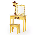 JOYMOR Kids Vanity Table and Chair Set with Lights & Wooden Legs, LED Lighted Girls Makeup Vanity, Giraffe Design