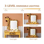 JOYMOR Coiffeuse et chaise pour enfants avec lumières et pieds en bois, coiffeuse de maquillage lumineuse à LED pour filles, motif girafe