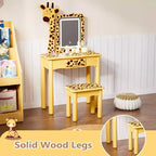 JOYMOR Coiffeuse et chaise pour enfants avec lumières et pieds en bois, coiffeuse de maquillage lumineuse à LED pour filles, motif girafe