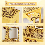 JOYMOR Coiffeuse et chaise pour enfants avec lumières et pieds en bois, coiffeuse de maquillage lumineuse à LED pour filles, motif girafe
