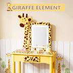 JOYMOR Coiffeuse et chaise pour enfants avec lumières et pieds en bois, coiffeuse de maquillage lumineuse à LED pour filles, motif girafe