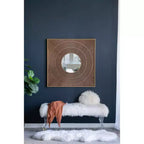 40 x 40 Inch Square Carved Wall Mirror with Pleated Design and Gold Iron Frame