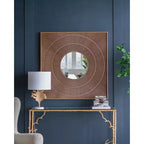 Miroir mural carré sculpté 40 x 40 pouces avec motif plissé et cadre en fer doré