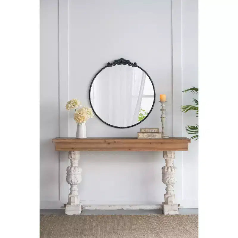 Miroir mural rond de 36 x 39 pouces avec cadre d'inspiration baroque