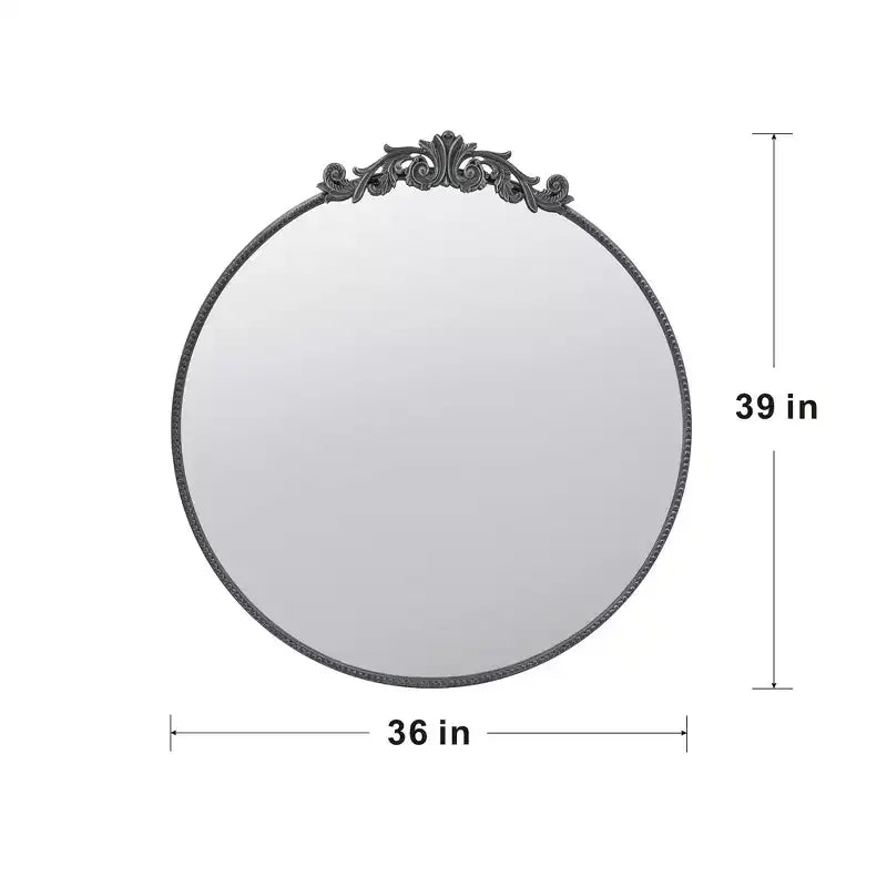 Miroir mural rond de 36 x 39 pouces avec cadre d'inspiration baroque
