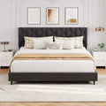 King Size Bed Frame with Upholstered Headboard and Wooden Slats Support, Upholstered Mattress Foundation/No Box Spring Needed/Easy Assembly, Grey