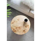 Table d'appoint cylindrique en loupe de noyer marron 20x20x24