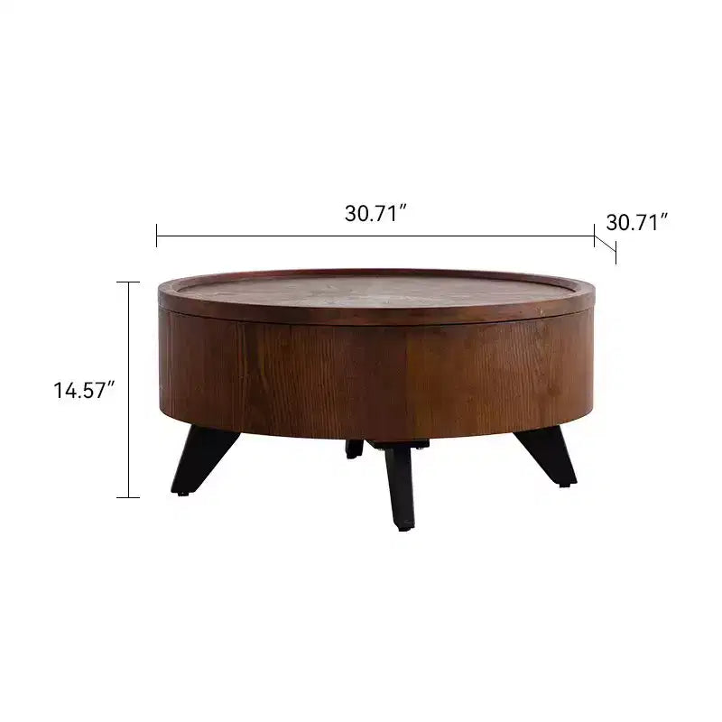 Table basse ronde de 31 pouces avec couvercle amovible, table d'appoint de style Mid-Century pour salon, espace de rangement caché