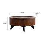 Table basse ronde de 31 pouces avec couvercle amovible, table d'appoint de style Mid-Century pour salon, espace de rangement caché