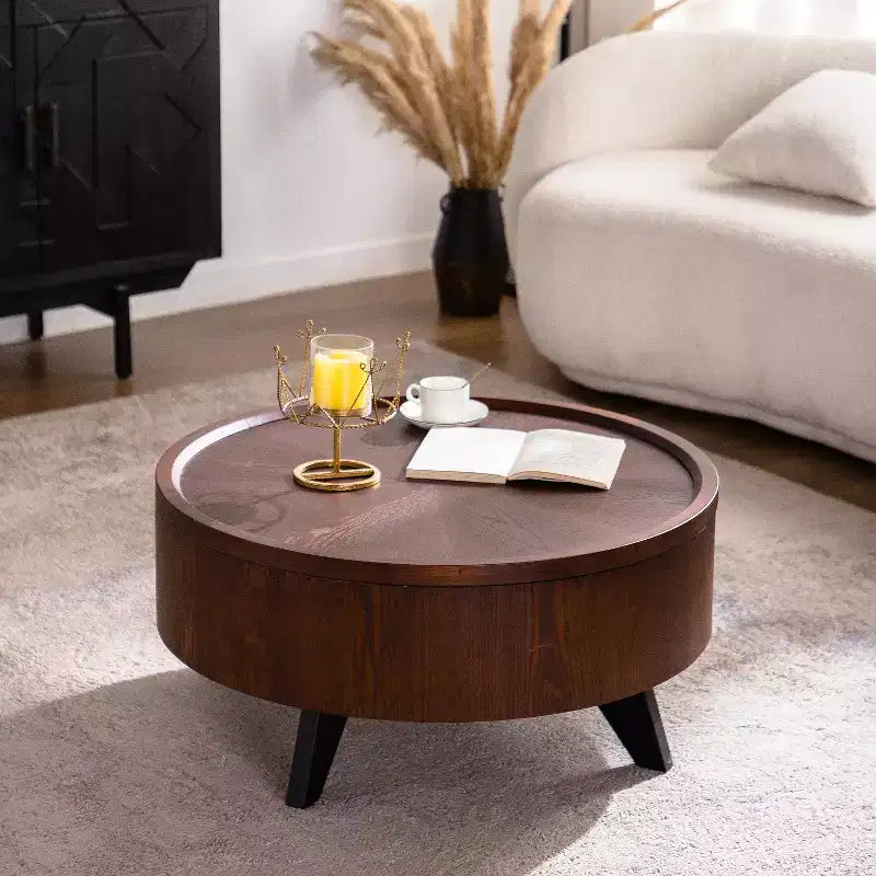 Table basse ronde de 31 pouces avec couvercle amovible, table d'appoint de style Mid-Century pour salon, espace de rangement caché