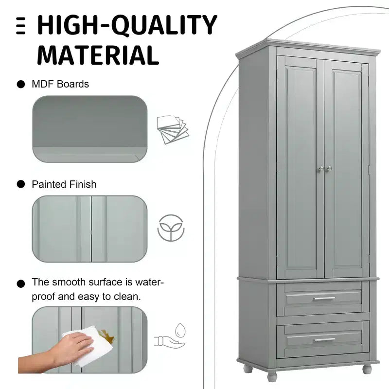 Meuble de Rangement de Salle de Bain Autoportant Moderne en Bois GDFStudio Norton avec Deux Tiroirs, Étagère Réglable et Armoire Fermée