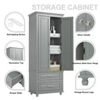 Meuble de Rangement de Salle de Bain Autoportant Moderne en Bois GDFStudio Norton avec Deux Tiroirs, Étagère Réglable et Armoire Fermée