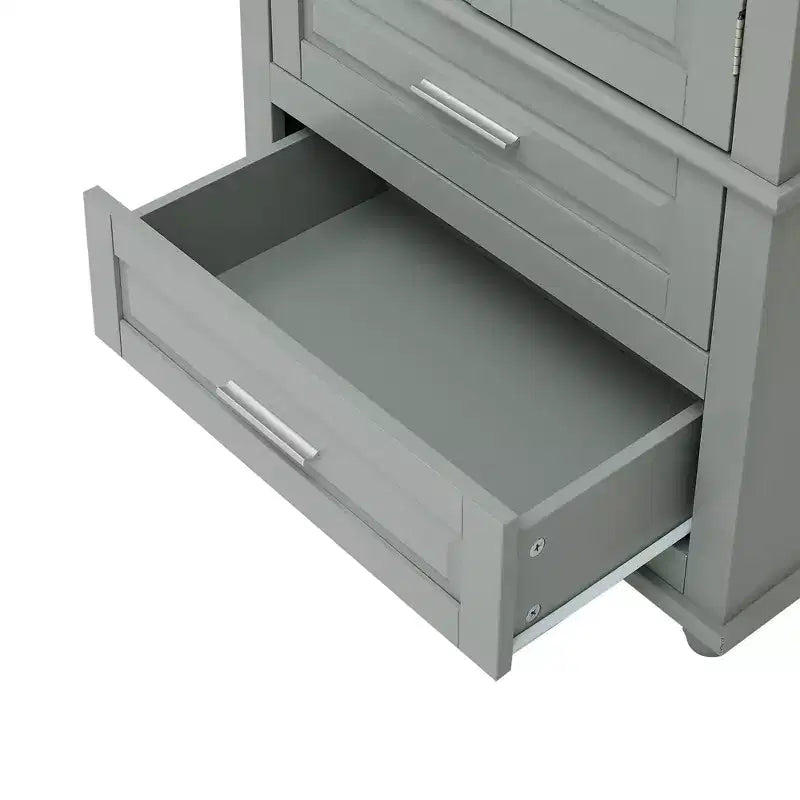 Meuble de Rangement de Salle de Bain Autoportant Moderne en Bois GDFStudio Norton avec Deux Tiroirs, Étagère Réglable et Armoire Fermée