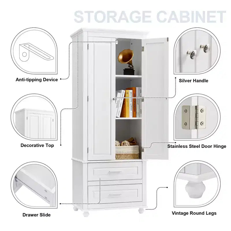 Meuble de Rangement de Salle de Bain Autoportant Moderne en Bois GDFStudio Norton avec Deux Tiroirs, Étagère Réglable et Armoire Fermée