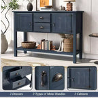 TUYOHW 46 Table Console en Bois de Pin avec 2 Armoires et 2 Tiroirs, Buffet Desserte avec Étagère Ouverte, Table d'Entrée Rustique pour Salon, Couloir