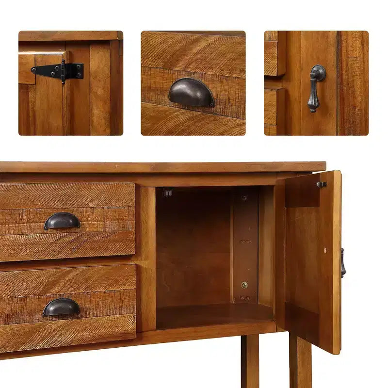 TUYOHW 46 Table Console en Bois de Pin avec 2 Armoires et 2 Tiroirs, Buffet Desserte avec Étagère Ouverte, Table d'Entrée Rustique pour Salon, Couloir