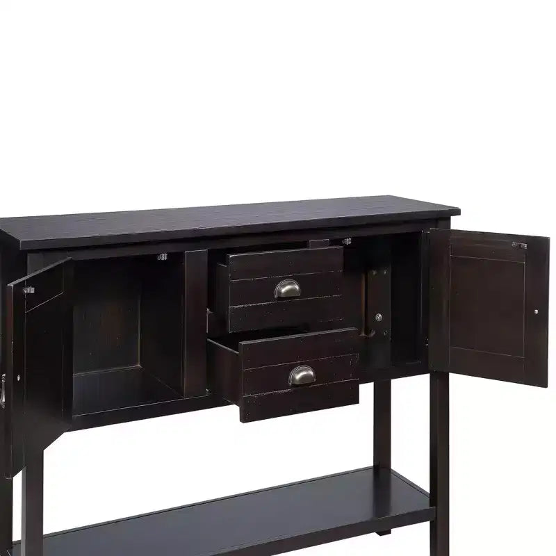 TUYOHW 46 Table Console en Bois de Pin avec 2 Armoires et 2 Tiroirs, Buffet Desserte avec Étagère Ouverte, Table d'Entrée Rustique pour Salon, Couloir