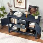 TUYOHW 46 Table Console en Bois de Pin avec 2 Armoires et 2 Tiroirs, Buffet Desserte avec Étagère Ouverte, Table d'Entrée Rustique pour Salon, Couloir