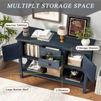 TUYOHW 46 Table Console en Bois de Pin avec 2 Armoires et 2 Tiroirs, Buffet Desserte avec Étagère Ouverte, Table d'Entrée Rustique pour Salon, Couloir