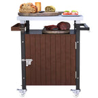 Chariot de barbecue portable JVNOXK de 32 pouces pour extérieur avec crochets et étagère à épices, table de barbecue extérieure étanche, comptoir en acier inoxydable, marron