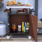 Chariot de barbecue portable JVNOXK de 32 pouces pour extérieur avec crochets et étagère à épices, table de barbecue extérieure étanche, comptoir en acier inoxydable, marron