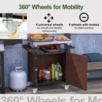 Chariot de barbecue portable JVNOXK de 32 pouces pour extérieur avec crochets et étagère à épices, table de barbecue extérieure étanche, comptoir en acier inoxydable, marron