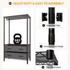 Portant à vêtements de 71H avec 4 tiroirs en tissu, portant à vêtements en fil métallique avec tringle à suspendre et étagères réglables, portant à vêtements autoportant pour chambre à coucher.