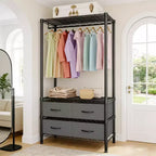 Portant à vêtements de 71H avec 4 tiroirs en tissu, portant à vêtements en fil métallique avec tringle à suspendre et étagères réglables, portant à vêtements autoportant pour chambre à coucher.