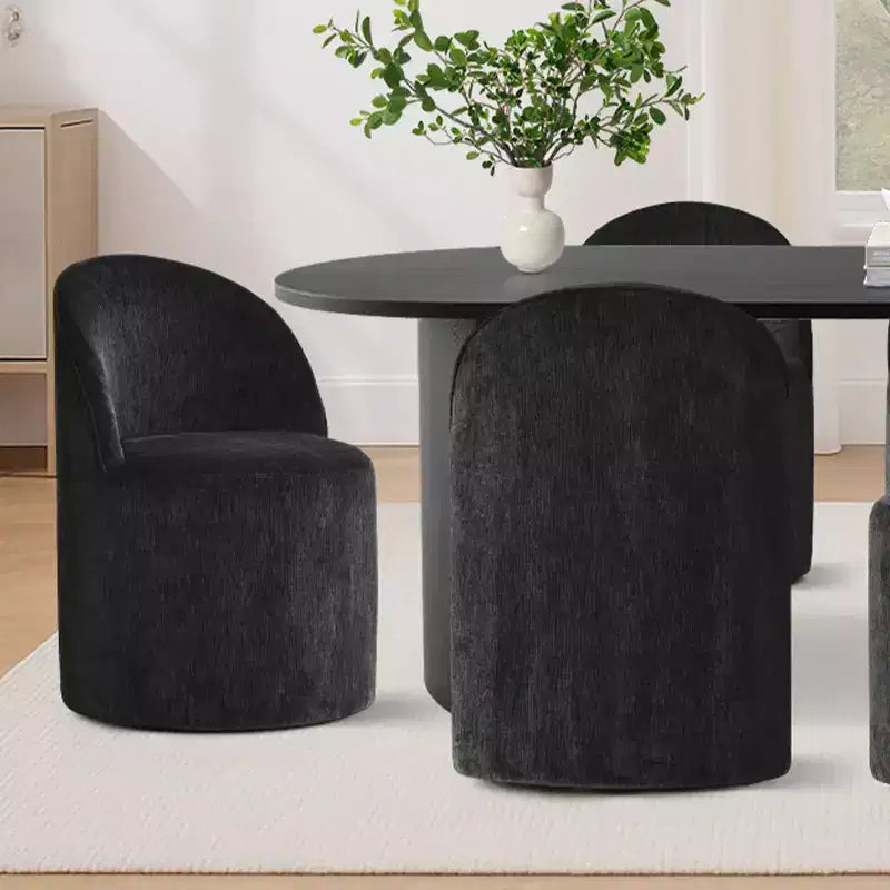 Ensemble de salle à manger 7 pièces pour cuisine, table ovale noire et chaises baquets en chenille, meubles de salle à manger modernes - Panipeachy