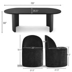 Ensemble de salle à manger 7 pièces pour cuisine, table ovale noire et chaises baquets en chenille, meubles de salle à manger modernes - Panipeachy