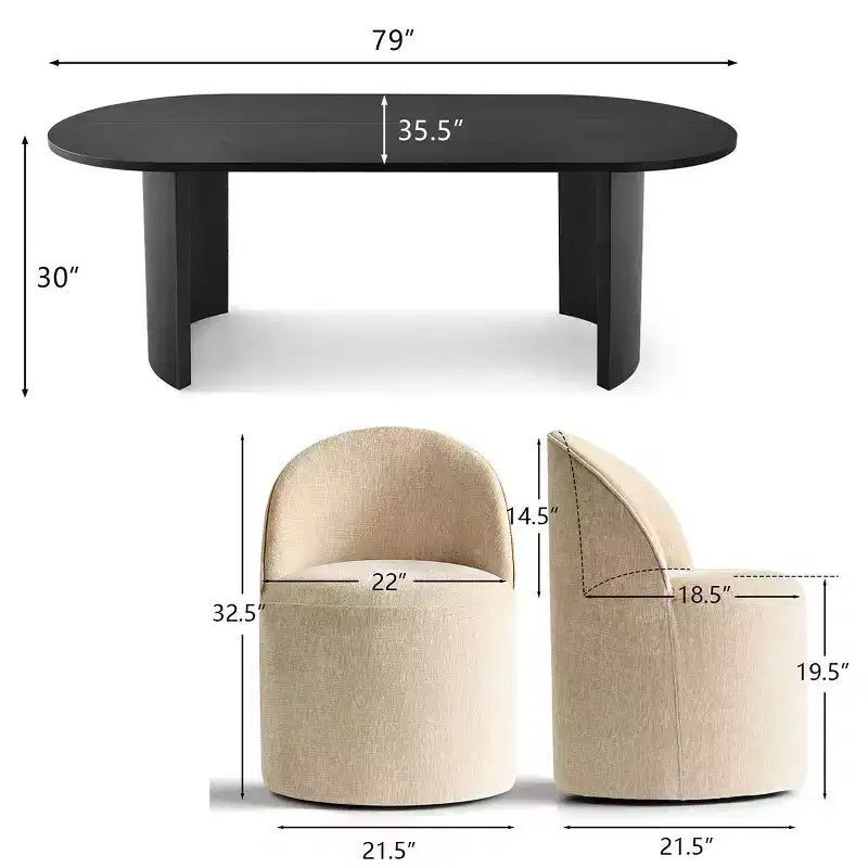 Ensemble de salle à manger 7 pièces pour cuisine, table ovale noire et chaises baquets en chenille, meubles de salle à manger modernes - Panipeachy