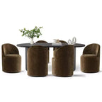 Ensemble de salle à manger 7 pièces pour cuisine, table ovale noire et chaises baquets en chenille, meubles de salle à manger modernes - Panipeachy