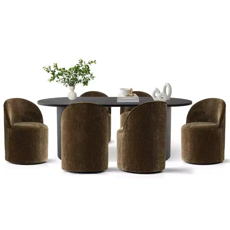 Ensemble de salle à manger 7 pièces pour cuisine, table ovale noire et chaises baquets en chenille, meubles de salle à manger modernes - Panipeachy