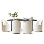 Ensemble de salle à manger 7 pièces pour cuisine, table ovale noire et chaises baquets en chenille, meubles de salle à manger modernes - Panipeachy