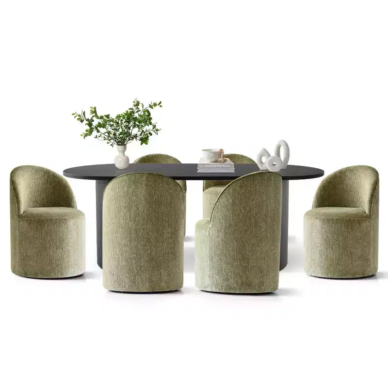 Ensemble de salle à manger 7 pièces pour cuisine, table ovale noire et chaises baquets en chenille, meubles de salle à manger modernes - Panipeachy