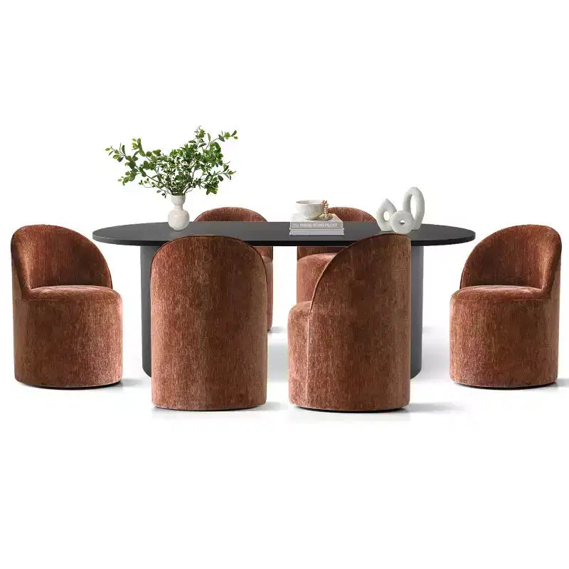 Ensemble de salle à manger 7 pièces pour cuisine, table ovale noire et chaises baquets en chenille, meubles de salle à manger modernes - Panipeachy