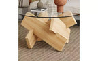 Table basse ronde TUYOHW avec plateau en verre trempé, table basse centrale moderne et unique avec pieds en MDF à motif pour salon