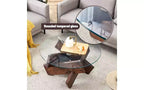 Table basse ronde TUYOHW avec plateau en verre trempé, table basse centrale moderne et unique avec pieds en MDF à motif pour salon