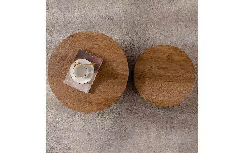 Ensemble de 2 tables basses gigognes rondes TUYOHW, table centrale en MDF écologique pour salon, table d'appoint moderne en bois, table d'appoint