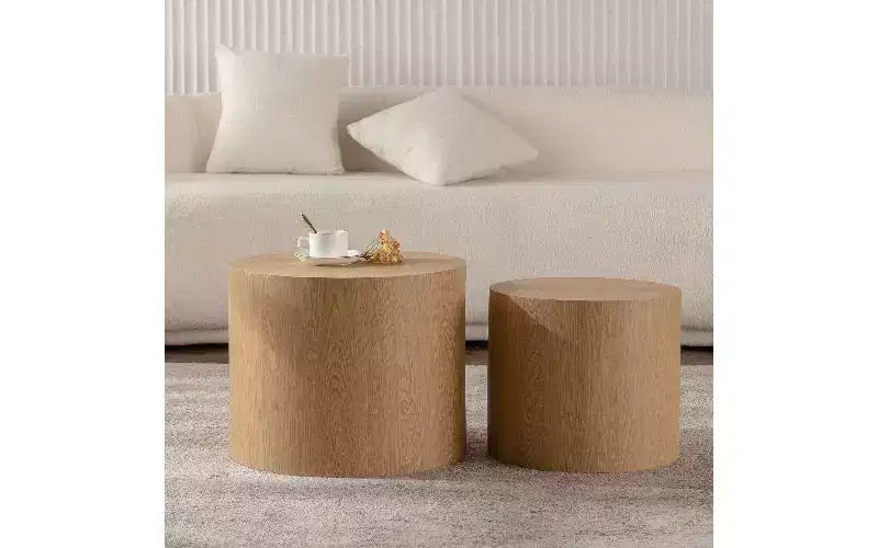 Ensemble de 2 tables basses gigognes rondes TUYOHW, table centrale en MDF écologique pour salon, table d'appoint moderne en bois, table d'appoint