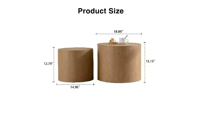 Ensemble de 2 tables basses gigognes rondes TUYOHW, table centrale en MDF écologique pour salon, table d'appoint moderne en bois, table d'appoint