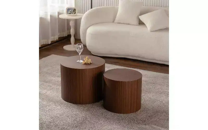 Ensemble de 2 tables basses gigognes rondes TUYOHW, table centrale en MDF écologique pour salon, table d'appoint moderne en bois, table d'appoint